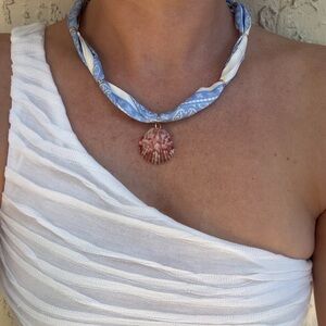 Blue and White Shell Pendant Necklace